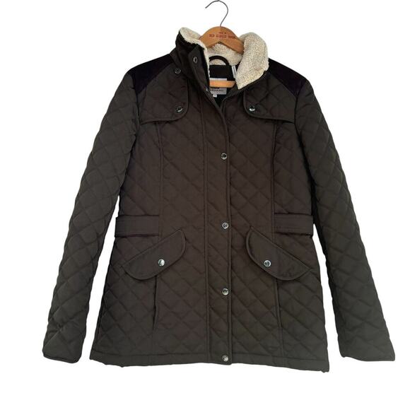 Laundry By Design Quilted Barn Jacket Chore Coat Size M Fleece Collar Olive Grn - Picture 6 of 6